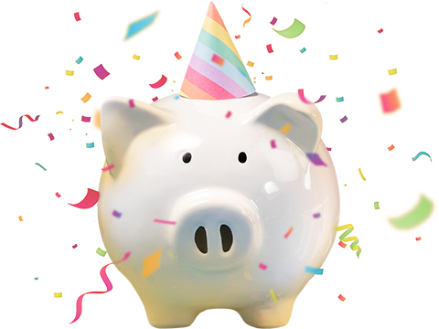 Piggy Bank wearing a party hat