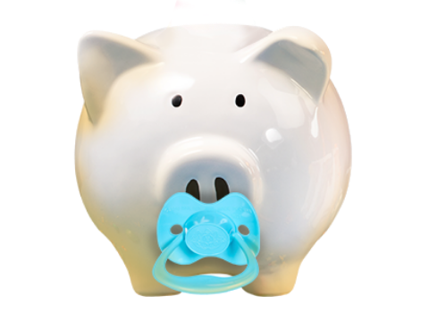 piggy bank with pacifier